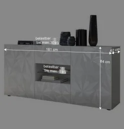 181x84x42 Designer-Sideboard in Glänzend-Weiß - Vovasoma