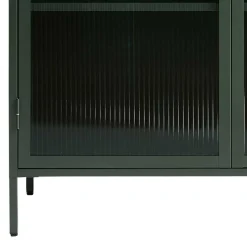 110x140x40 Dunkelgrüne Highboard Vitrine aus Stahl - Estellos