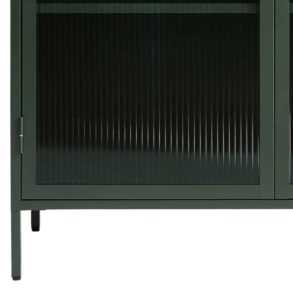 110x140x40 Dunkelgrüne Highboard Vitrine aus Stahl - Estellos