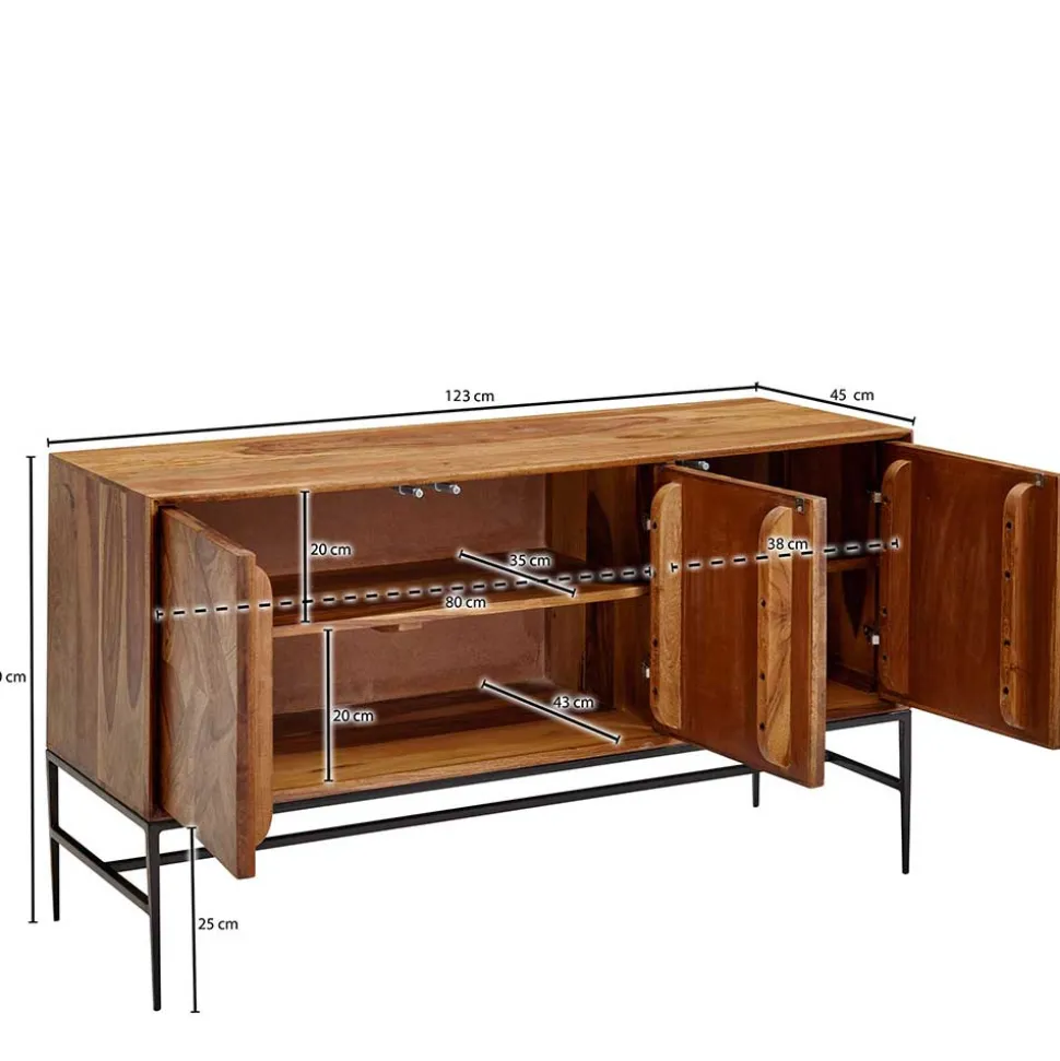 123x70x45 Große Kommode aus Sheesham Holz - Ovalle