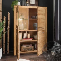 102x141x40 Highboard aus Wildeiche mit Glaseinsatz - Loitons