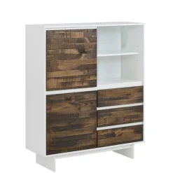 100x120x35 Highboard in Weiß & Kiefer dunkel - Chihu