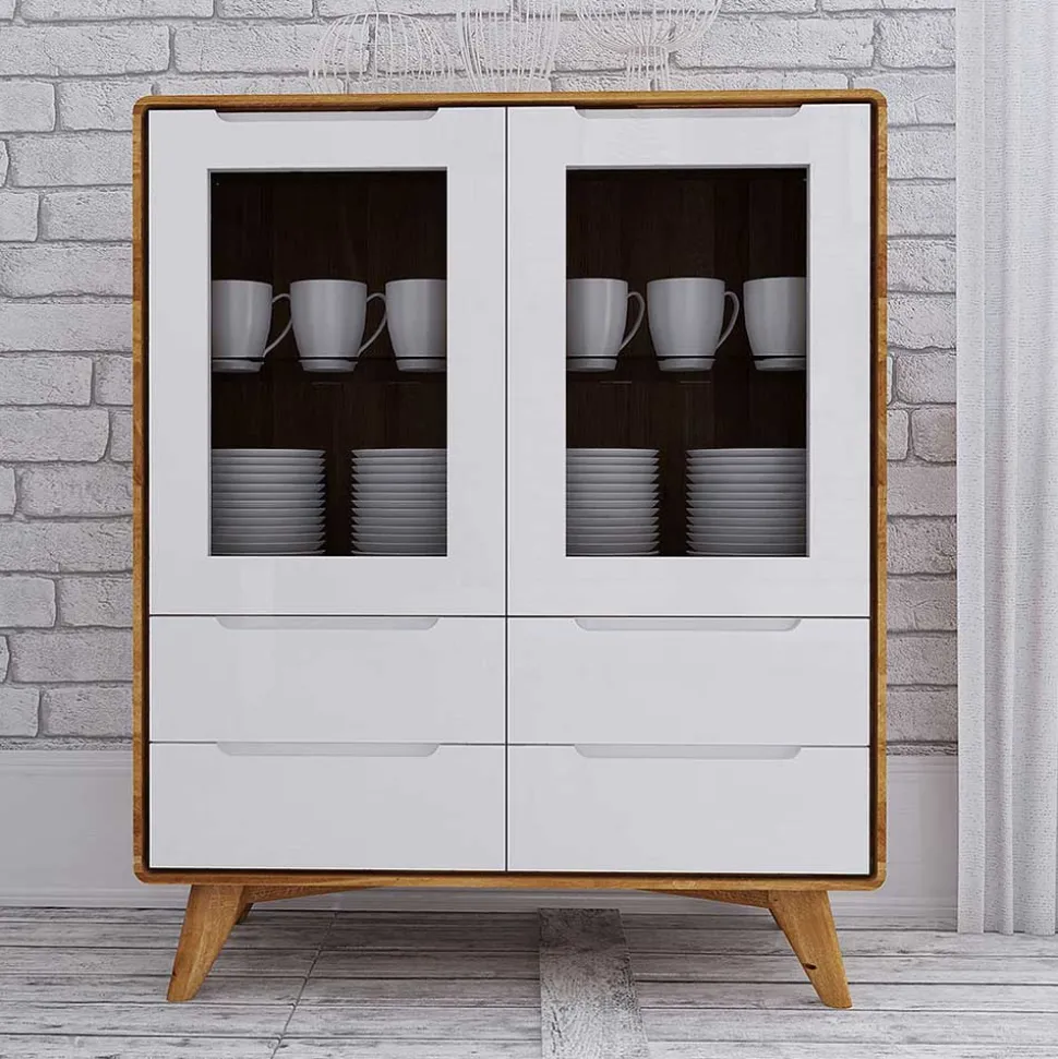 90x109x40 Highboard mit Glas Türen & 4 Schubladen - Diesta