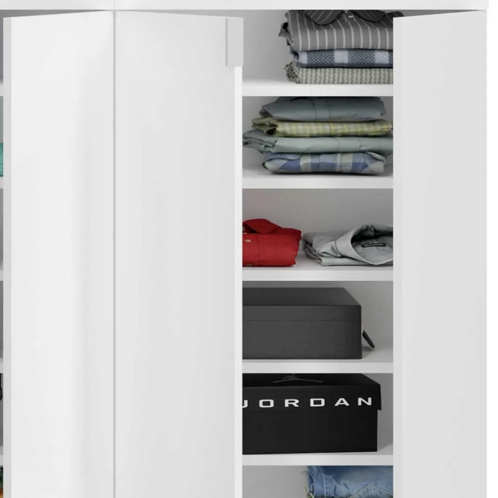 122x99x34 Hochglanz Schuhschrank in Weiß - Ejulia (zweiteilig)