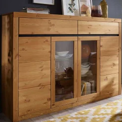 177x125x42 Holz Schrank mit 2 Glas Türen - Filedria