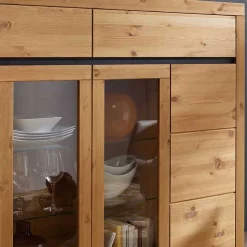 177x125x42 Holz Schrank mit 2 Glas Türen - Filedria