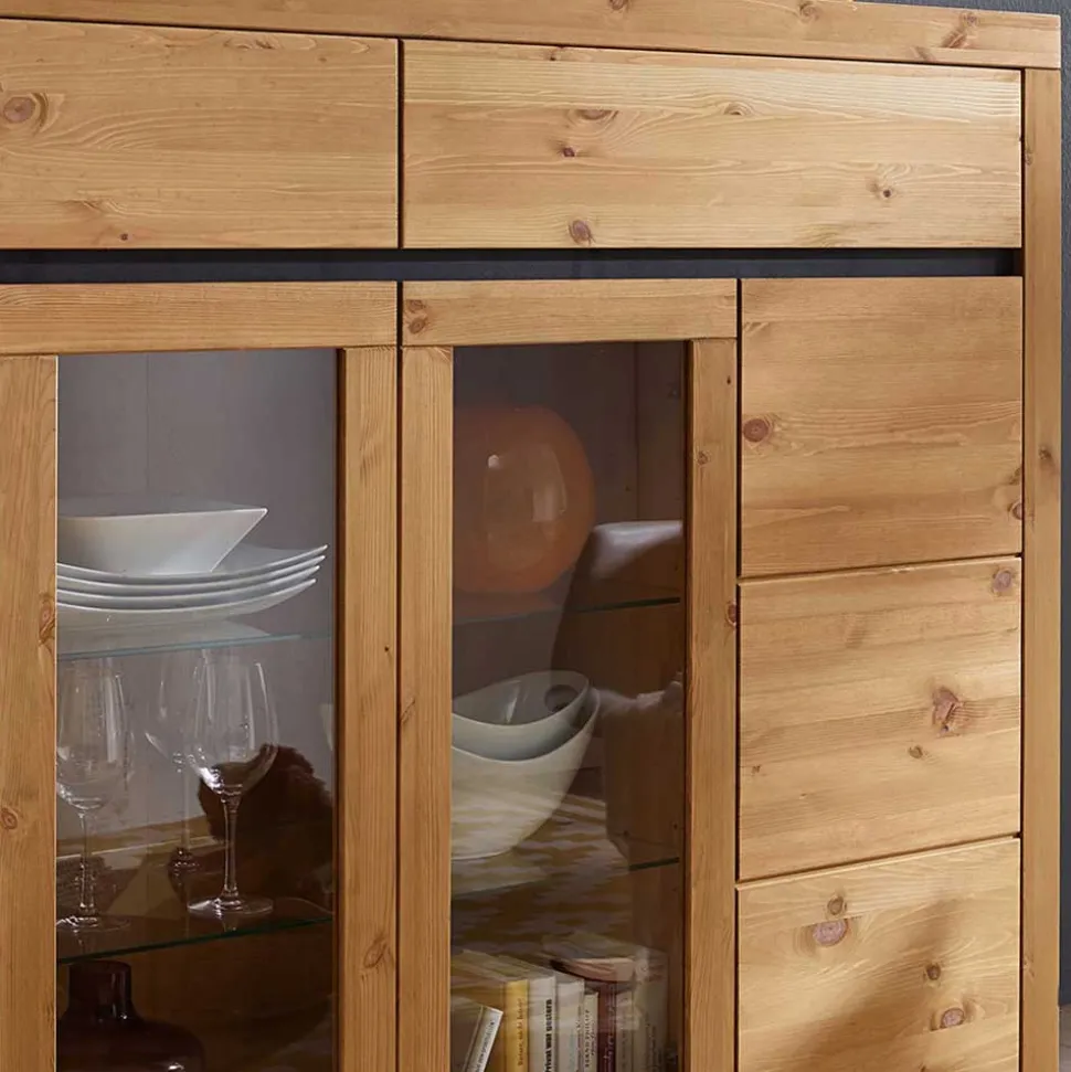177x125x42 Holz Schrank mit 2 Glas Türen - Filedria