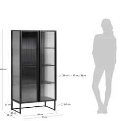 70x143x41 Industrial Vitrine aus Stahl in Schwarz - Toma