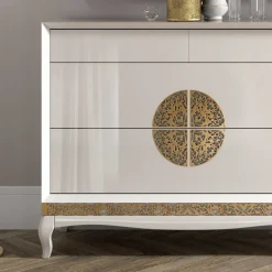 128x100x52 Italienische Kommode in Weiß & Gold - Valganios