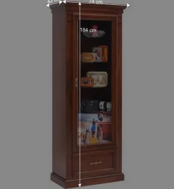 74x184x42 Klassische Vitrine in Walnussfarben - Sienna