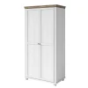 108x216x62 Kleiderschrank in Weiß & Holzoptik verwittert - Tyrcio