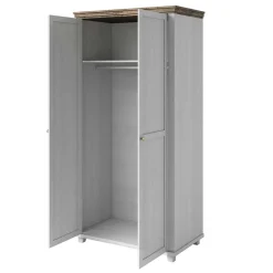 108x216x62 Kleiderschrank in Weiß & Holzoptik verwittert - Tyrcio