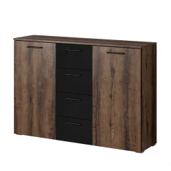 132x93x38 Kommode in Eiche Dunkel & Schwarz - Ceusenia