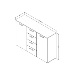 132x93x38 Kommode in Eiche Dunkel & Schwarz - Ceusenia