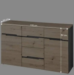 135x82x38 Kommode in Wildeiche NB & Grau - Kuetra