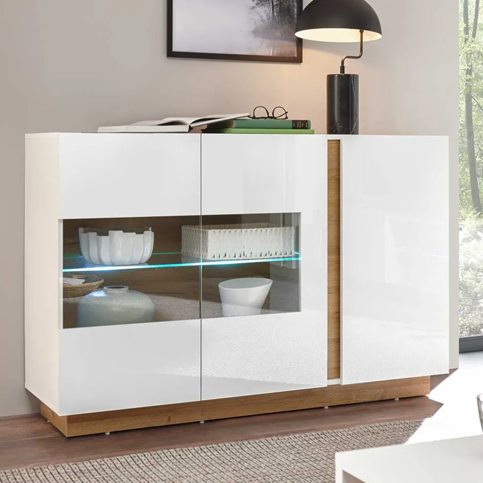 138x91x40 Kommode mit Glas 3-türig - Myrda