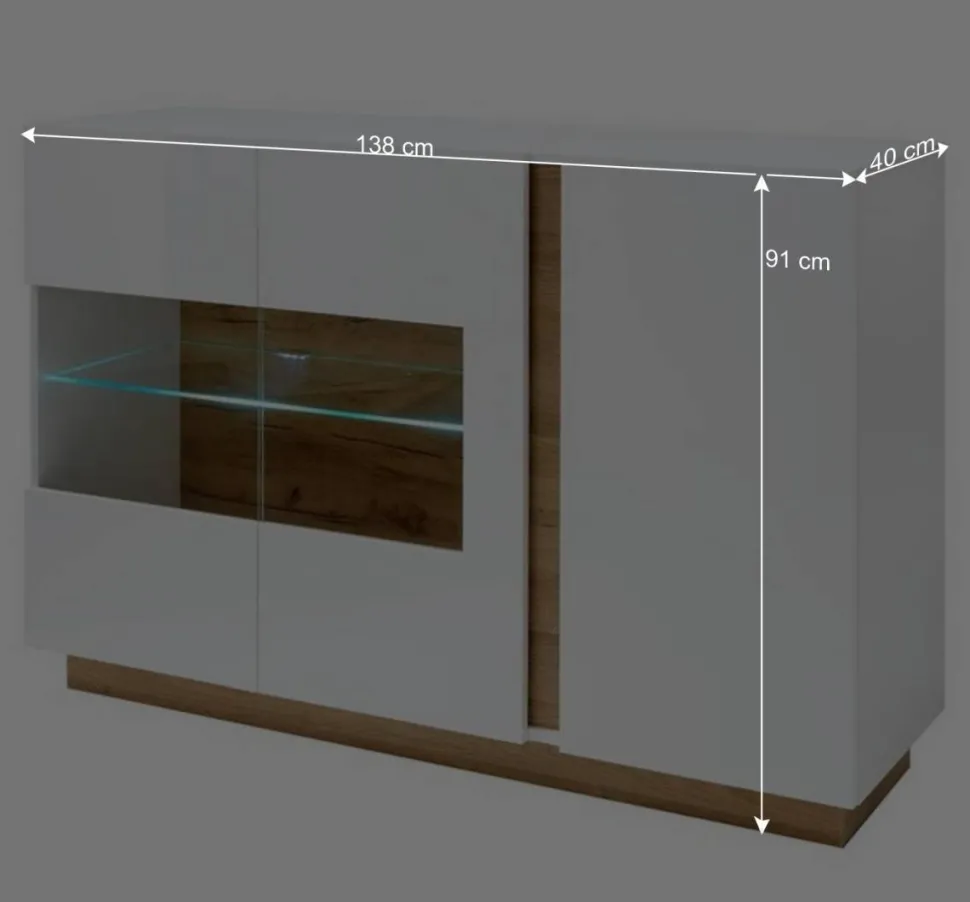 138x91x40 Kommode mit Glas 3-türig - Myrda