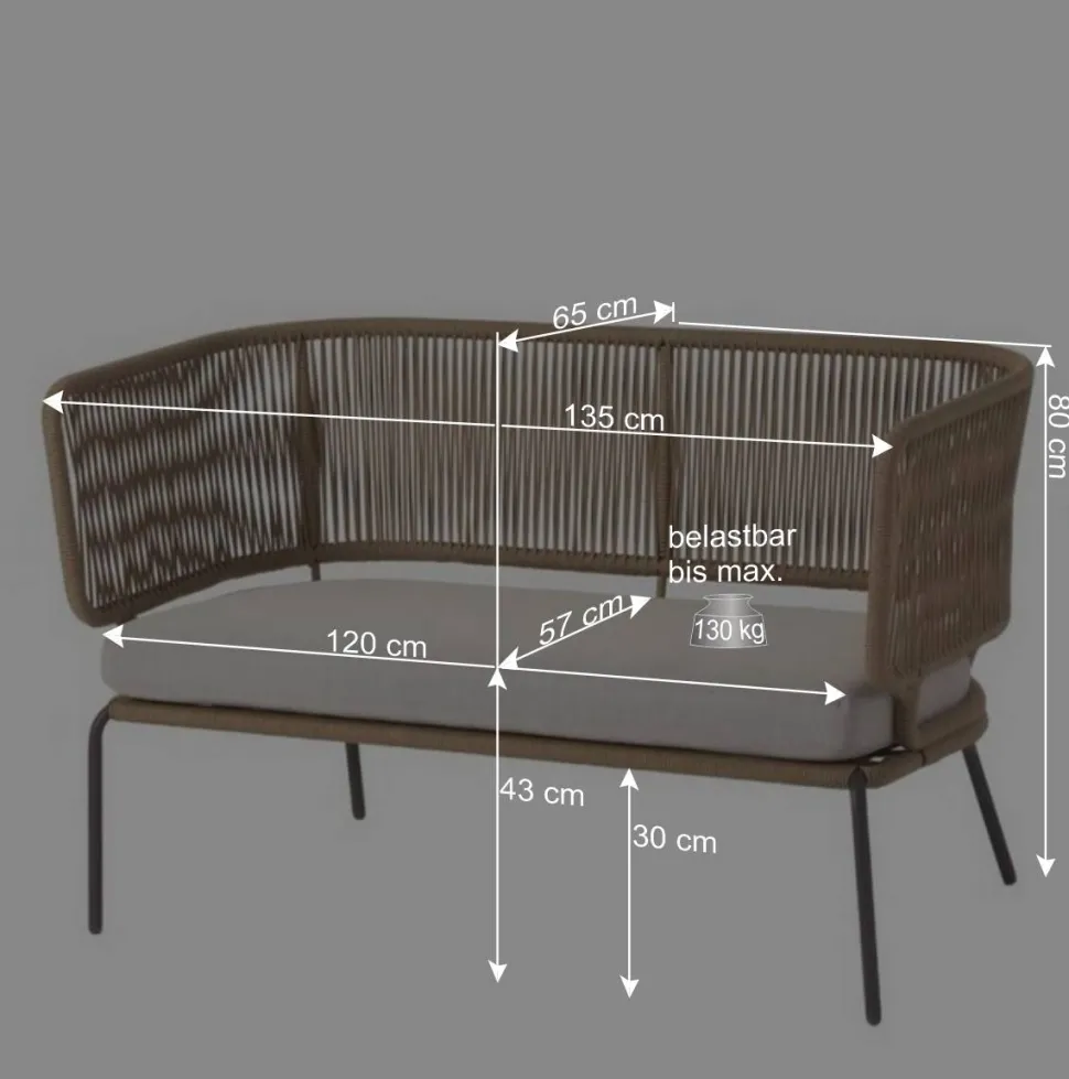 135x80x65 Kordelgeflecht Sofa mit Sitzpolster - Membres