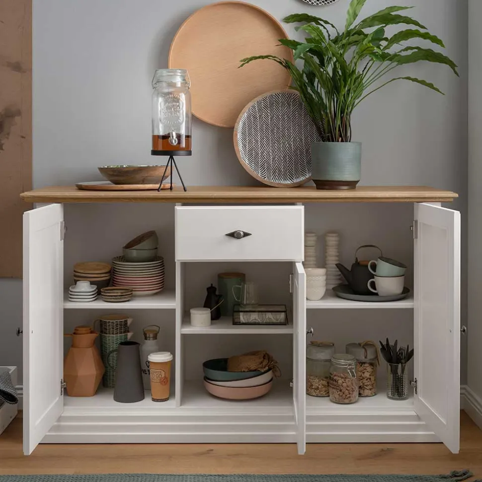 157x91x45 Landhaus Kommode in Weiß & Eiche - Henry