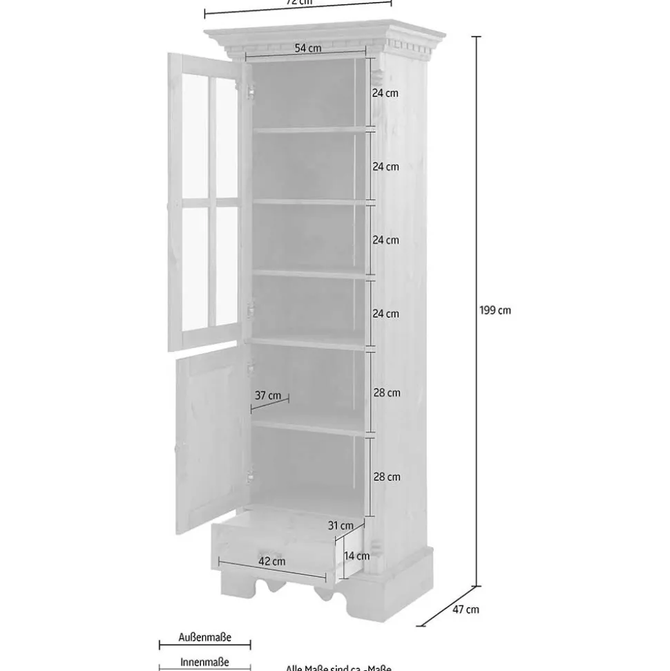 70x203x45 Landhaus Vitrine in Creme - Rospus