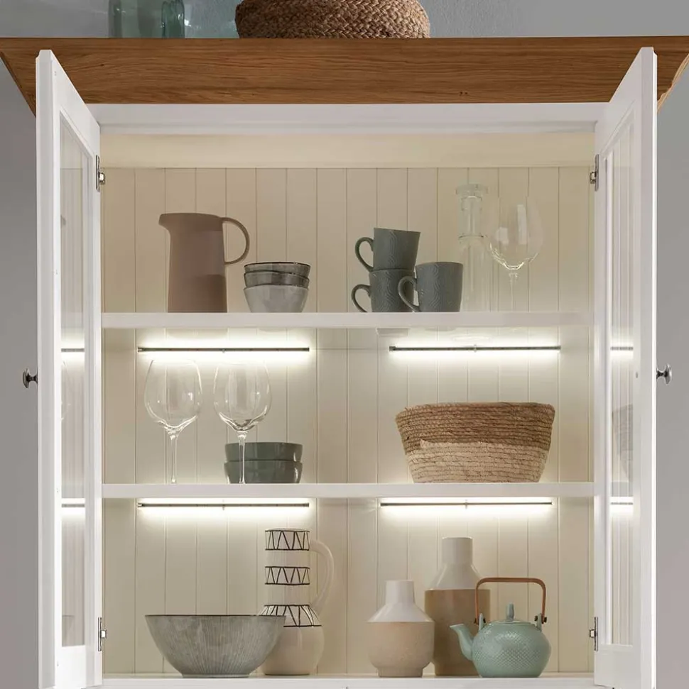 116x199x45 Landhaus Vitrinenschrank in Weiß - Henry