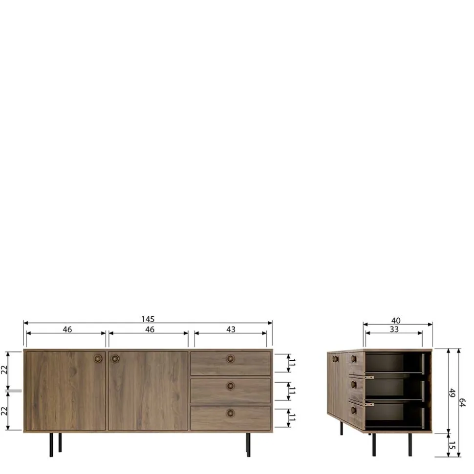 145x64x40 Mid Century Kommode in Walnuss - Essyno