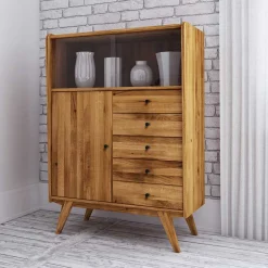 100x143x50 Mid Century Schrank mit Glas Türen - Hardus I