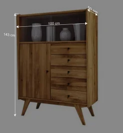100x143x50 Mid Century Schrank mit Glas Türen - Hardus I