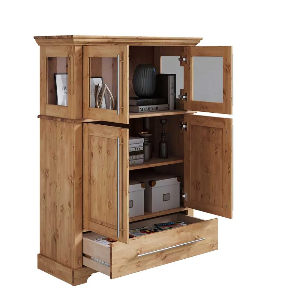 94x133x39 Modern Country Highboard aus Kiefer massiv - Noellisa