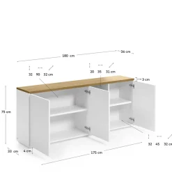 180x75x36 Modernes Sideboard in Weiß & Eiche - Vintilias