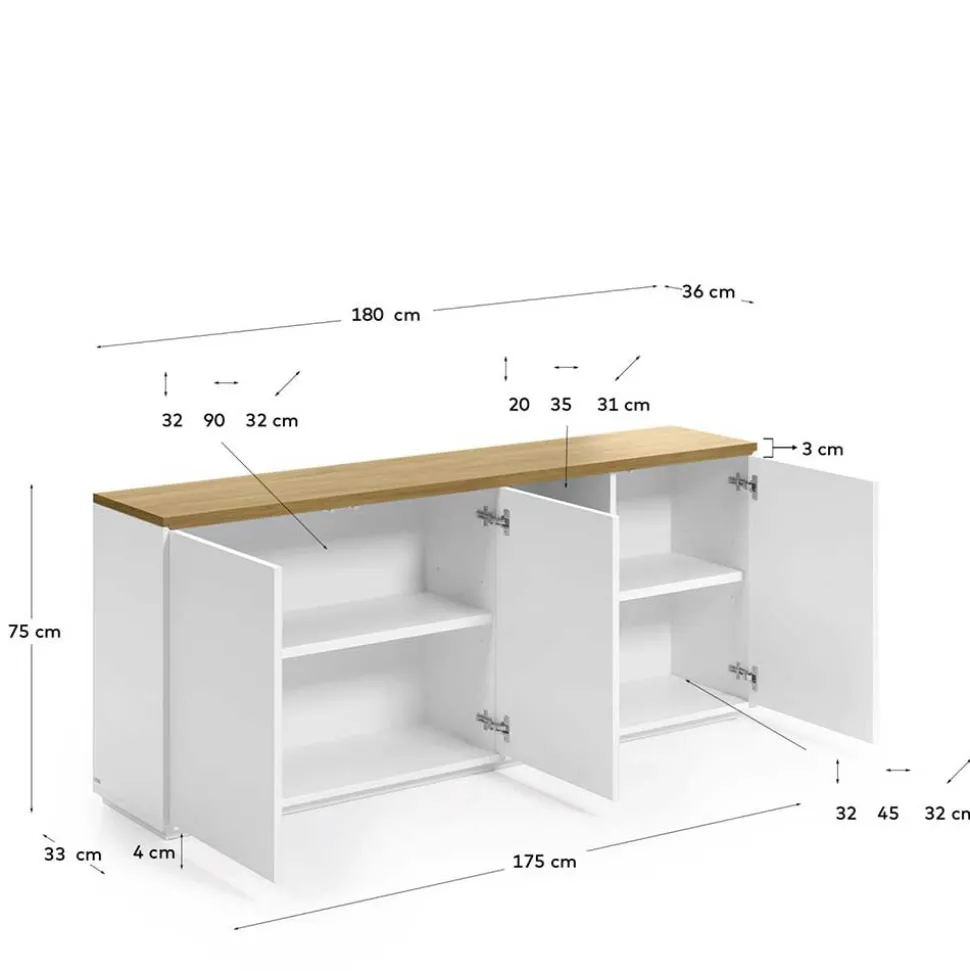 180x75x36 Modernes Sideboard in Weiß & Eiche - Vintilias
