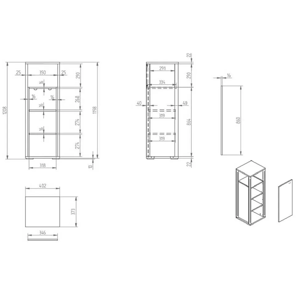 40x121x37 Schrank mit Fach und Tür - Ridona