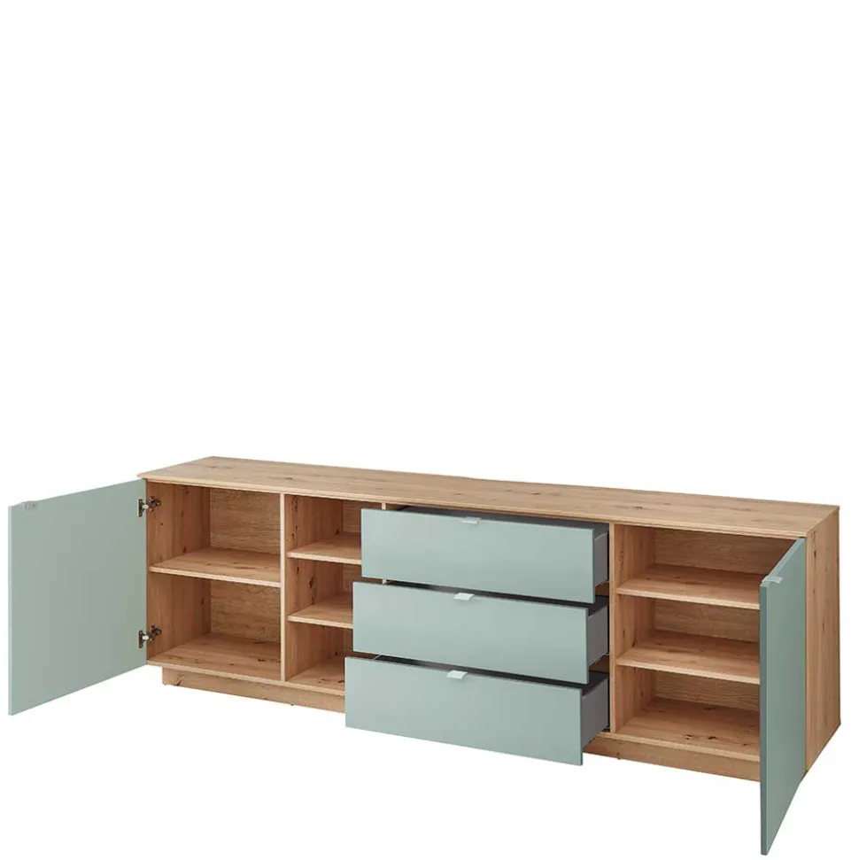 240x77x44 Sideboard in Graugrün und Wildeiche - Yoan