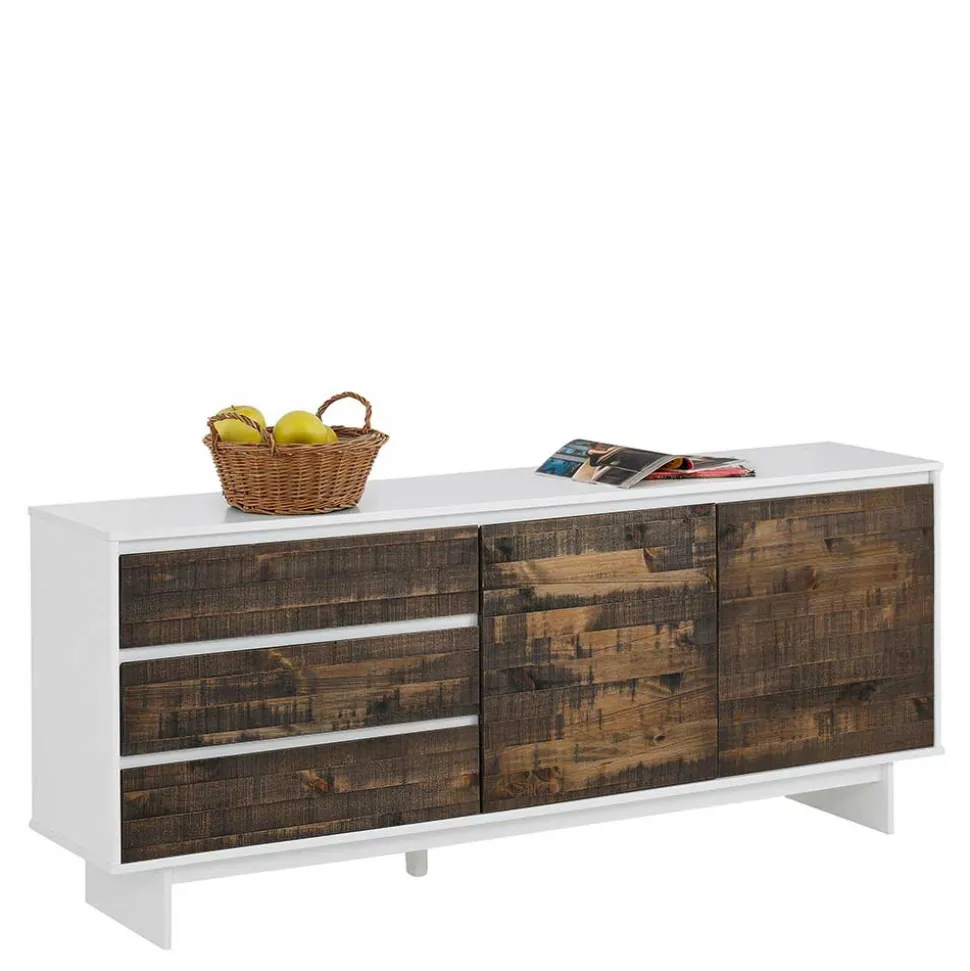 165x68x35 Sideboard in Weiß & Kiefer dunkel - Chihu
