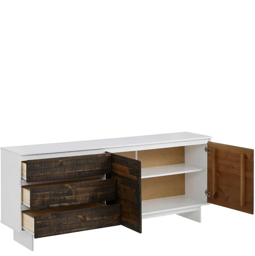 165x68x35 Sideboard in Weiß & Kiefer dunkel - Chihu