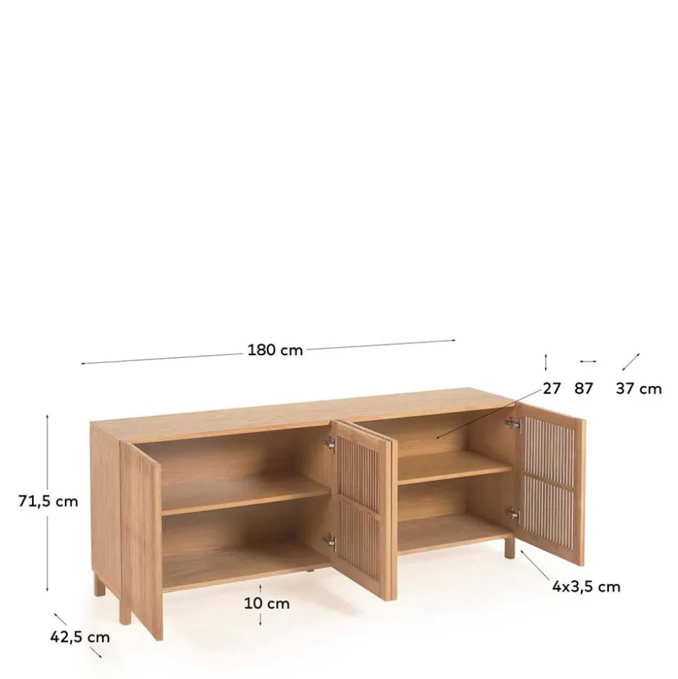 180x72x43 Sideboard mit vier Lamellen Türen - Azuro