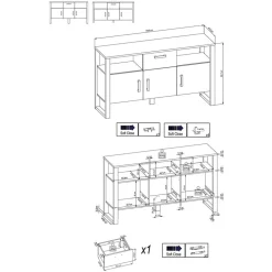 160x90x45 Sideboard mit zwei offenen Fächern - Dudleys