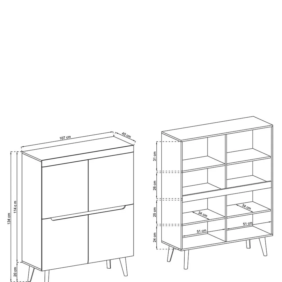 107x134x40 Skandi Highboard 4-türig - Olcian