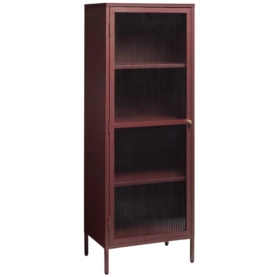 58x160x40 Stahl Vitrinenschrank in Dunkelrot - Enno