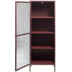 58x160x40 Stahl Vitrinenschrank in Dunkelrot - Enno