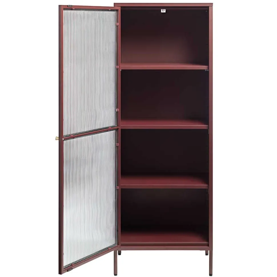 58x160x40 Stahl Vitrinenschrank in Dunkelrot - Enno