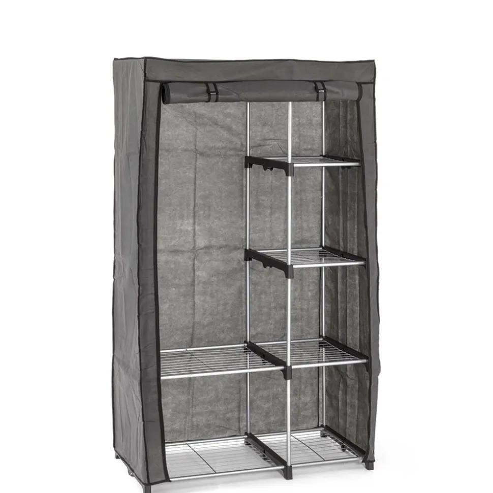 96x170x50 Textil Kleiderschrank in Grau - Leo