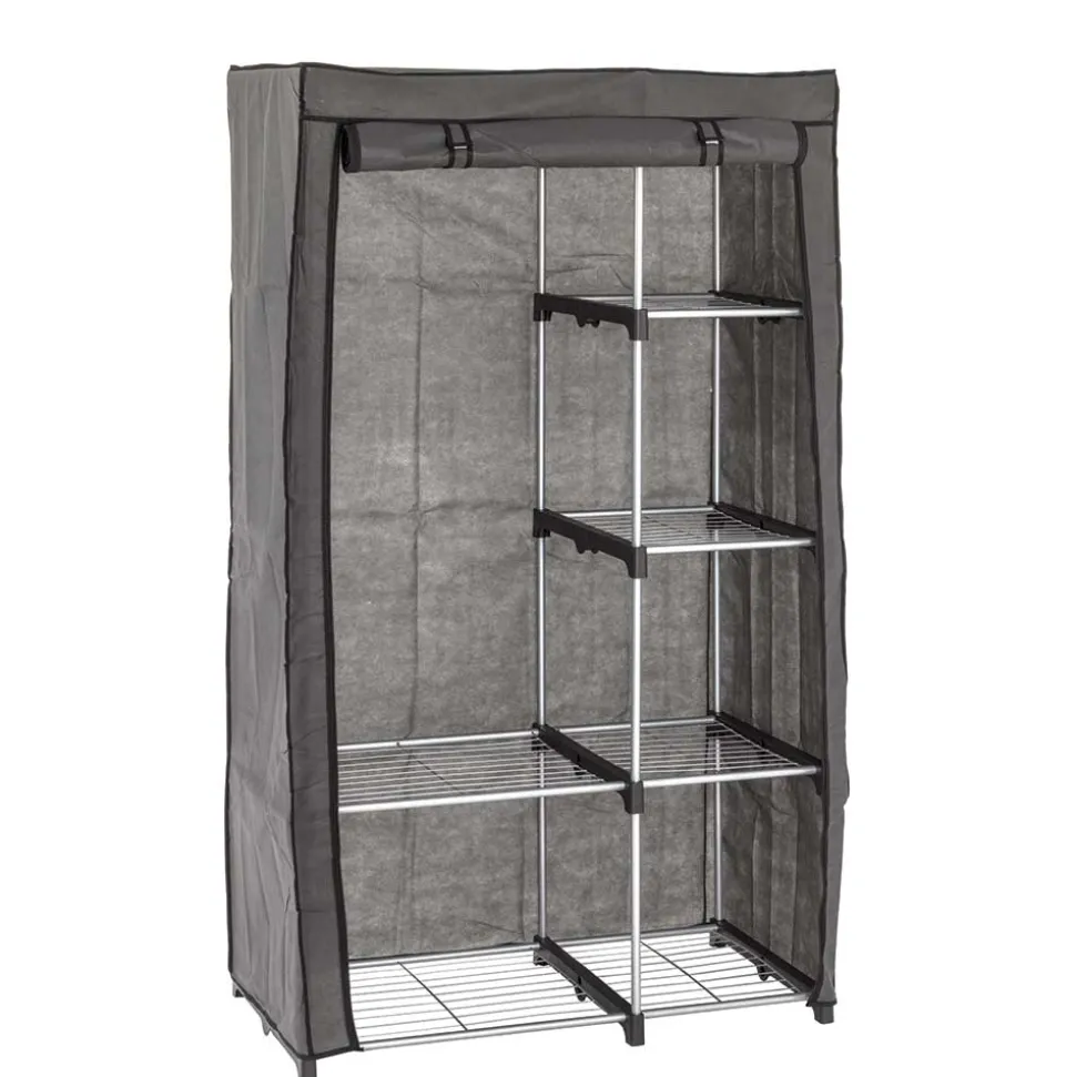 96x170x50 Textil Kleiderschrank in Grau - Leo