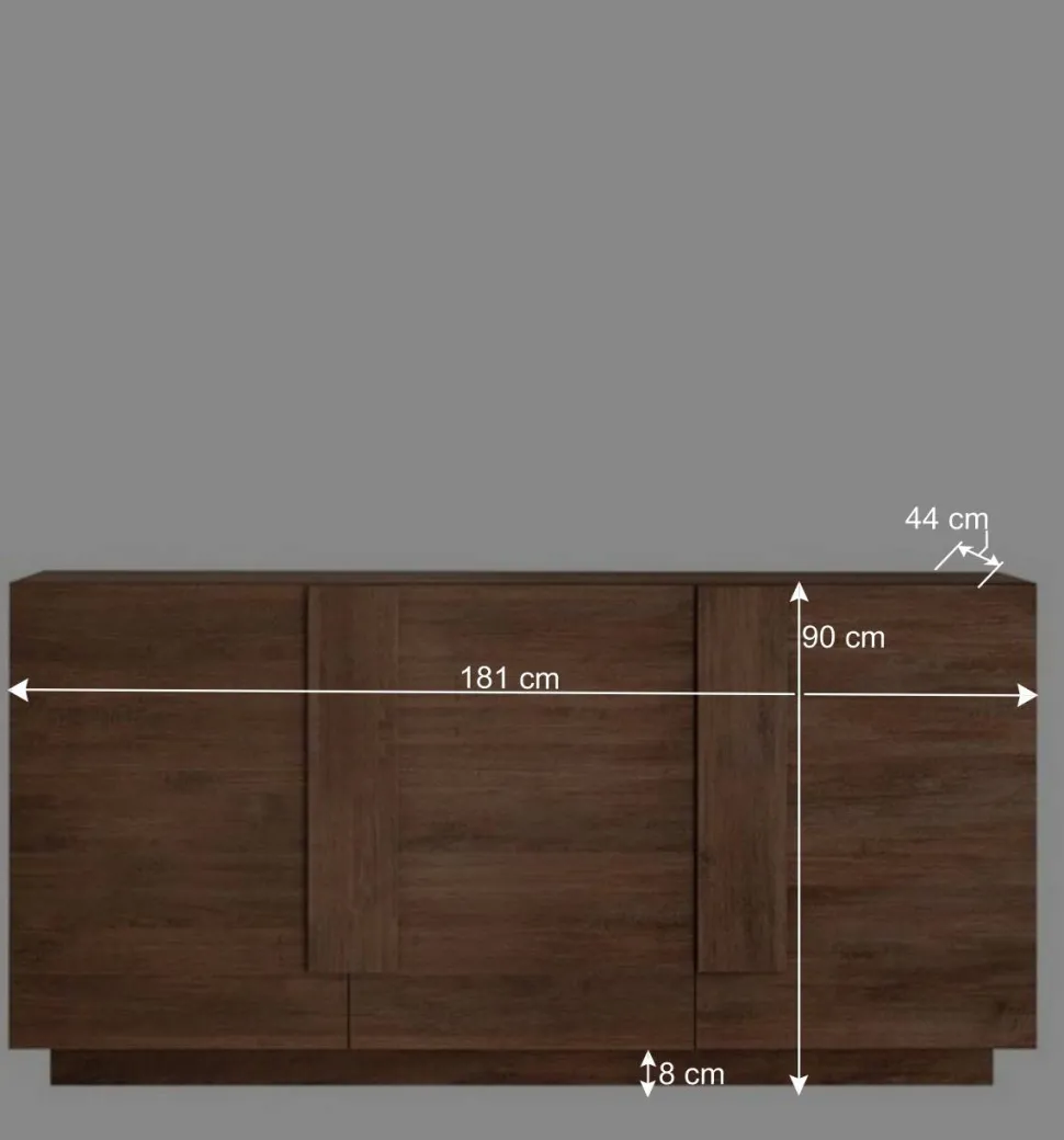 181x90x44 3-türiges Sideboard mit Sockelgestell - Basento
