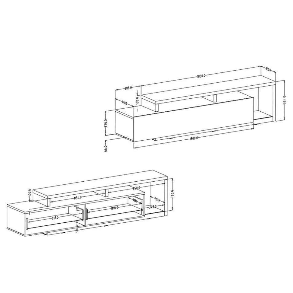 219x53x45 TV Bank mit einer Schublade & Fächern - Nadal