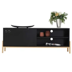 140x52x35 TV Lowboard in Schwarz & Pinie Natur - Estrevin