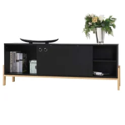 140x52x35 TV Lowboard in Schwarz & Pinie Natur - Estrevin