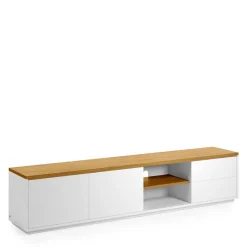 200x44x36 TV Lowboard in Weiß & Eiche - Vintilias