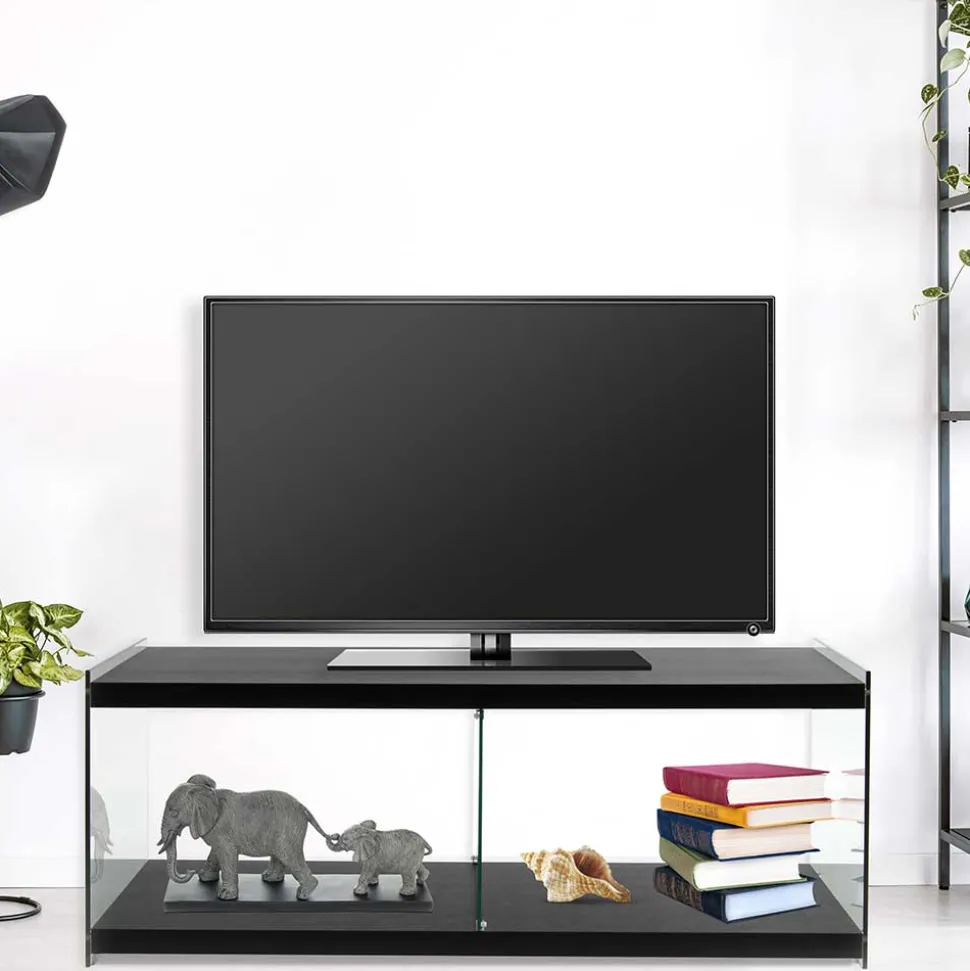 120x45x60 TV Regal in Schwarz lackiert - Voreno
