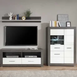 250x100x45 TV Wohnwand in Hochglanz - Istensa II (dreiteilig)